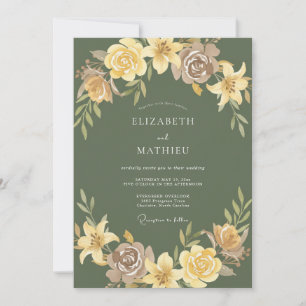 Olivgrüne Majestätische Naturhochzeit Einladung