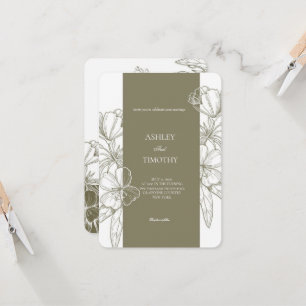 Olivgrüne minimalistische Blumenhochzeits-Einladun Einladung
