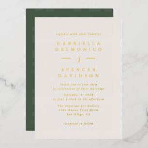 Olivgrüne minimalistische Luxus-Hochzeit Gold Folieneinladung