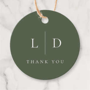 Olivgrüne minimalistische Monogramm-Hochzeit Geschenkanhänger