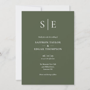 Olivgrüne Monogramm-Foto-Hochzeit Einladung