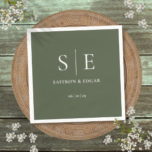 Olivgrüne Monogramm-Hochzeit Serviette
