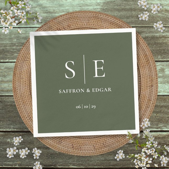 Olivgrüne Monogramm-Hochzeit Serviette (Olive Green Monogram Wedding Napkins)