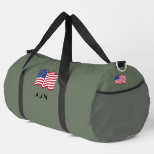 Olivgrüne monogrammierte amerikanische Flagge-Tasc Duffle Bag