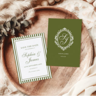 Olivgrüne Old Money Hochzeit Save the Date