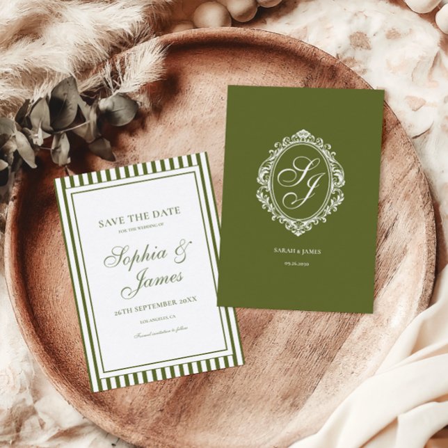 Olivgrüne Old Money Hochzeit Save the Date (Von Creator hochgeladen)