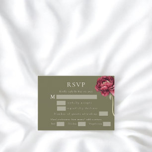 Olivgrüne Pfingstrosen-Blumen-RSVP-Karte Begleitkarte