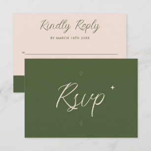 Olivgrüne Retro-Moderne Minimalistische Hochzeit RSVP Karte