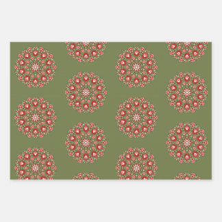 Olivgrüne Rosemaling Geschenkpapier Set