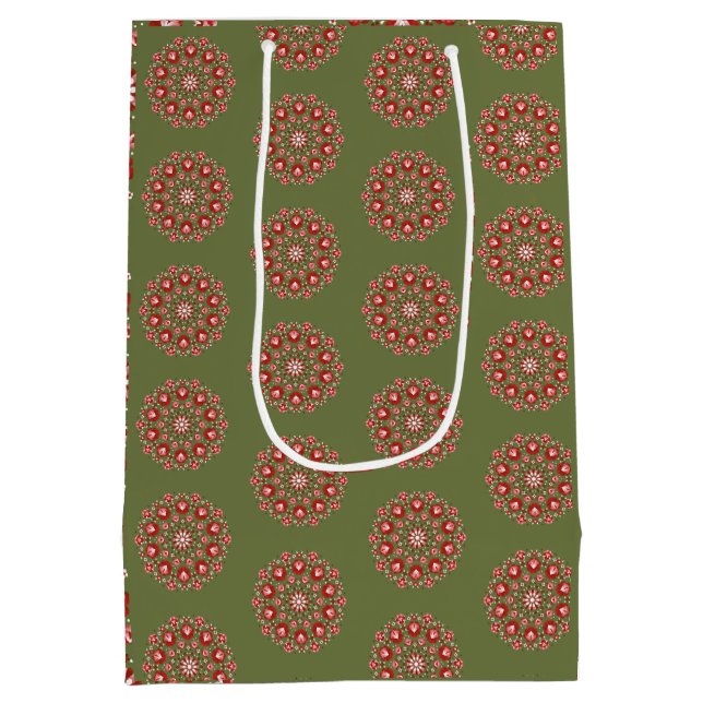 Olivgrüne Rosemaling  Mittlere Geschenktüte (Rückseite)