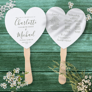 Olivgrüne Schrift Hochzeitsprogramm Herz Fächer