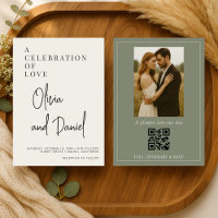 Olivgrüne Schriftfoto-QR-Code-Hochzeit