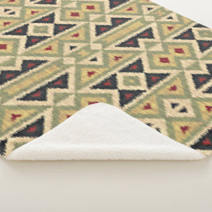 Olivgrüne Senf-Ocker-Gelbe Stammes-Ikat-Kunst Sherpadecke