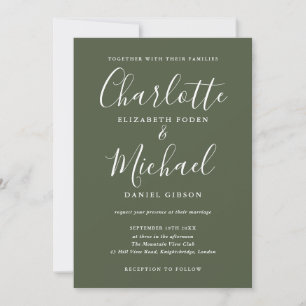 Olivgrüne Signature-Script-Foto-Hochzeit Einladung