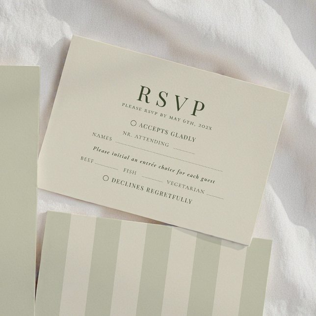 Olivgrüne Streifen Hochzeit RSVP Karte (Von Creator hochgeladen)