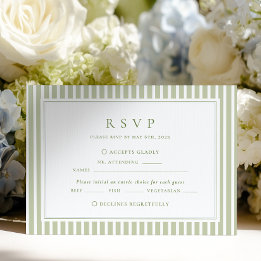 Olivgrüne Streifen Hochzeit RSVP Karte