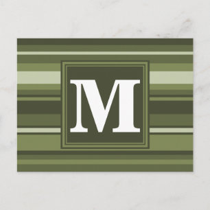 Olivgrüne Streifen mit Monogramm Postkarte