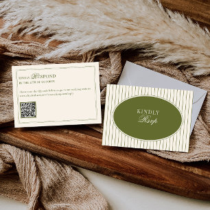Olivgrüne Streifen Old Money QR Code Hochzeitsantw RSVP Karte