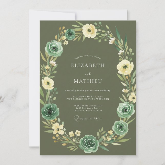 Olivgrüne Teelblatt-Hochzeit Einladung (Vorderseite)