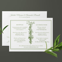 Olivgrüne Toile de Jouy Hochzeitsdetails Einlage