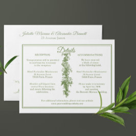 Olivgrüne Toile de Jouy Hochzeitsdetails Einlage Begleitkarte