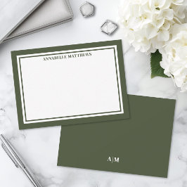 Olivgrüne Umrandung Minimalistisches Monogramm Mitteilungskarte