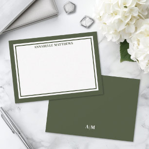 Olivgrüne Umrandung Minimalistisches Monogramm Mitteilungskarte