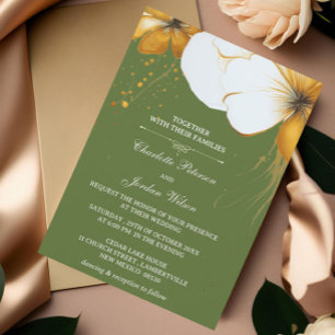 Olivgrüne und goldene florale Hochzeit Einladung