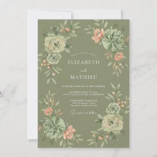 Olivgrüne üppige botanische Hochzeit Einladung