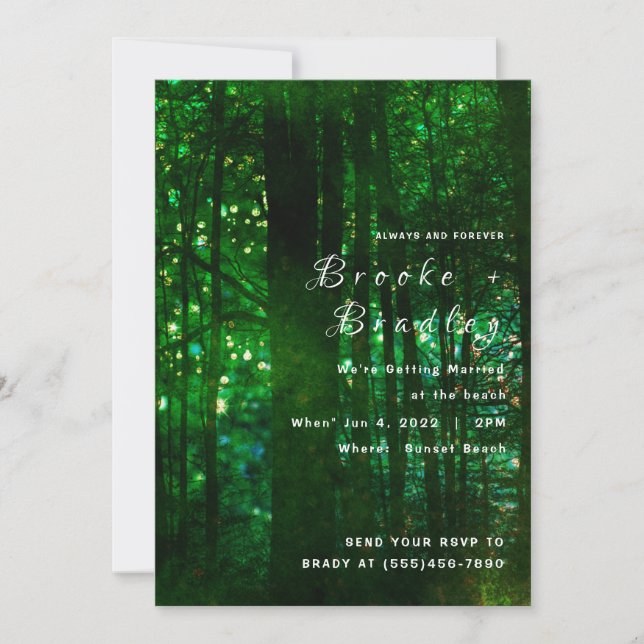 Olivgrüne Wald-Glow-Hochzeit Einladung (Vorderseite)