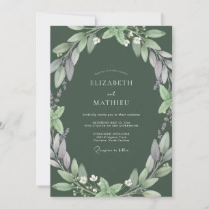 Olivgrüne weiche Mauve-Blatt-Hochzeit Einladung