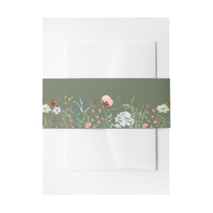 Olivgrüne Wiesenhochzeit-Belly-Band mit Wildblumen Einladungsbanderole