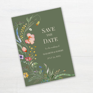 Olivgrüne Wildblumenwiese - Karte zur Hochzeitsank
