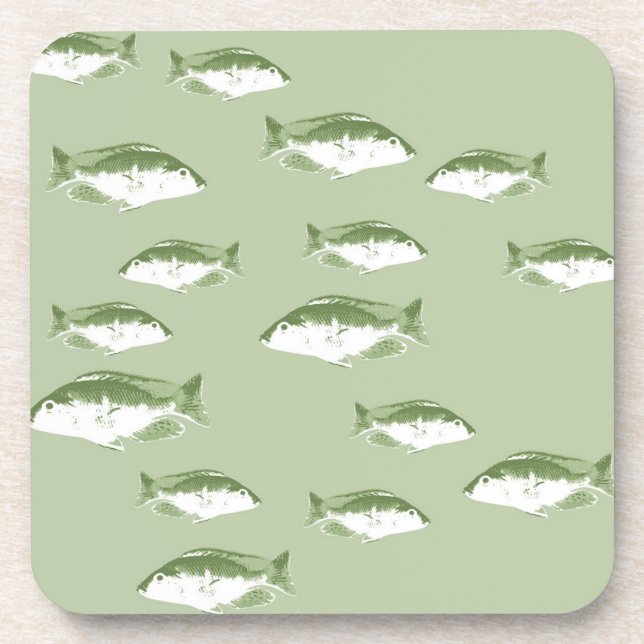 Olivgrüner Fisch Getränkeuntersetzer (Vorderseite)