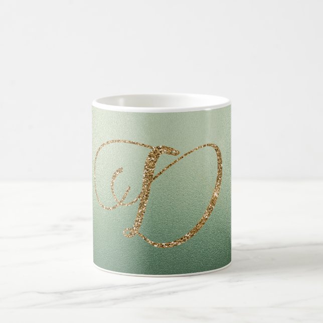 Olivgrüner Gold Glitter Buchstabe D Kaffeetasse (Mittel)