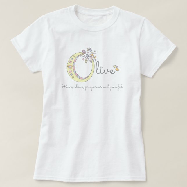 Olivgrüner Mädchenname und Bedeutung des T-Shirt (Design vorne)