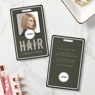 Olivgrüner minimalistischer Hairstylisten-Ausweis Ausweis