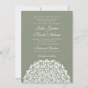 Olivgrüner skurriler floraler Mandala-Hochzeit Einladung