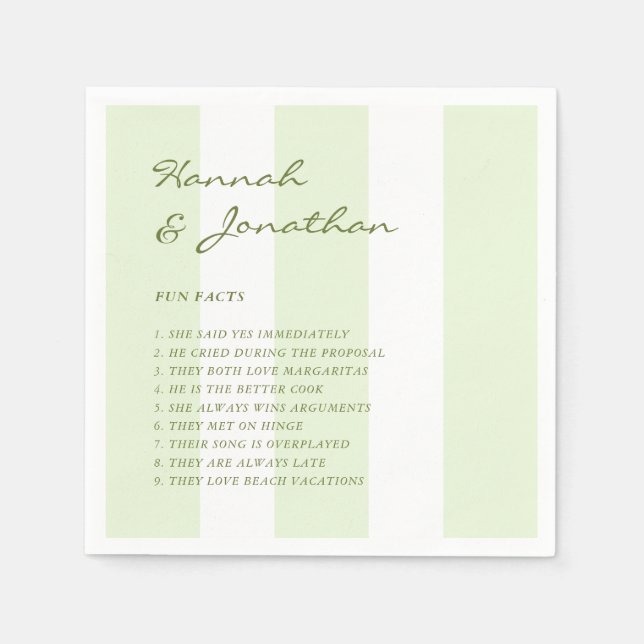 Olivgrüner Streifen FUN FACTS Hochzeit Serviette (Vorderseite)