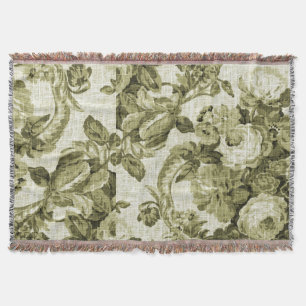 Olivgrüner Vintage-Botanik-Blumen-Toile-Stoff Decke