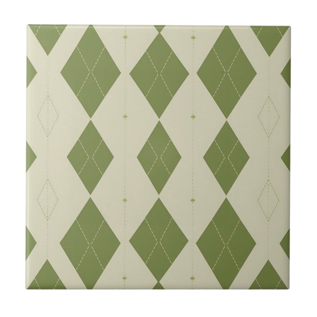 Olivgrünes Argyle-Diamantmuster Fliese (Vorderseite)