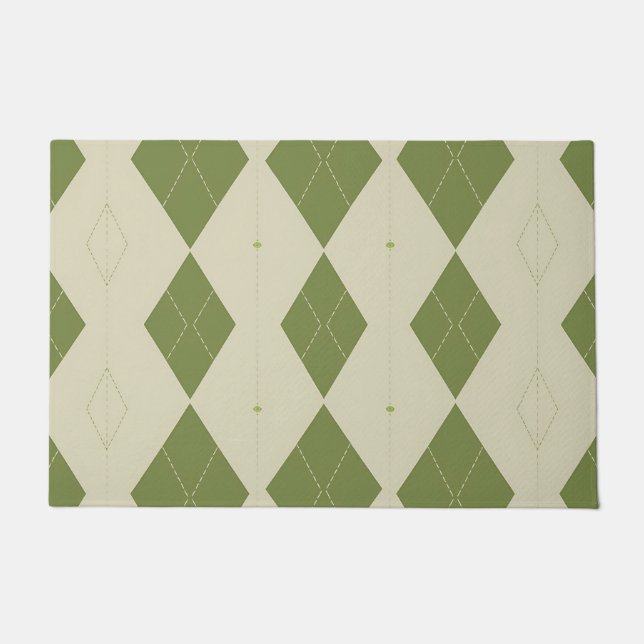 Olivgrünes Argyle-Diamantmuster Fußmatte (Vorderseite)