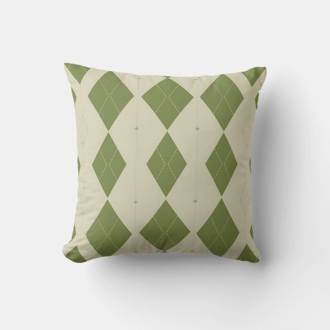 Olivgrünes Argyle-Diamantmuster Kissen (Vorderseite)