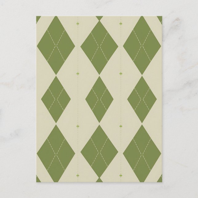 Olivgrünes Argyle-Diamantmuster Postkarte (Vorderseite)