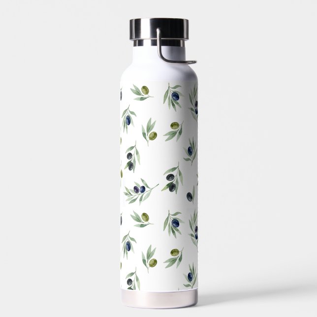 Olivgrünes botanisches Wasserfarben Chic Muster Trinkflasche (Links)