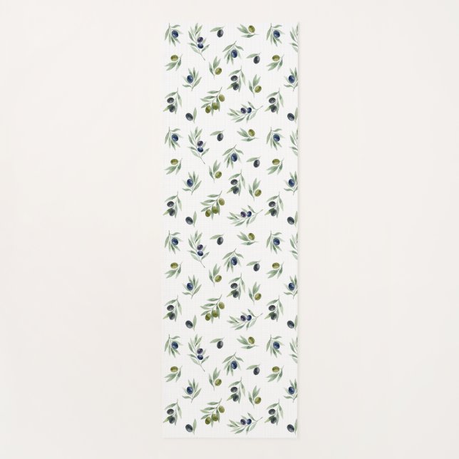 Olivgrünes botanisches Wasserfarben Chic Muster Yogamatte (Vorderseite)