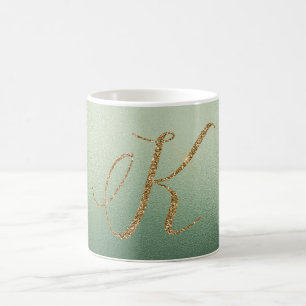 Olivgrünes Gold-Glitter-Buchstabe K Kaffeetasse