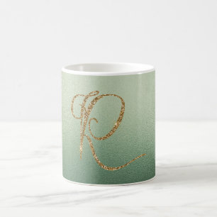 Olivgrünes Gold-Glitter-Buchstabe R Kaffeetasse