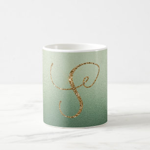 Olivgrünes Gold-Glitter-Buchstabe S Kaffeetasse