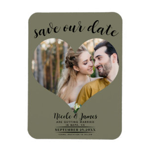 Olivgrünes Herz Foto Hochzeit Save the Date Magnet